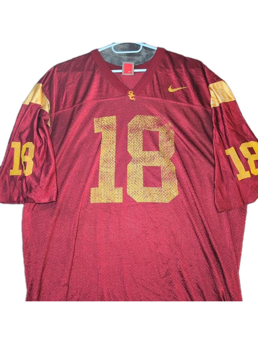 Vintage Nike USC Jersey Mens XL Red Authentic Trojans College Football #18 Y2K